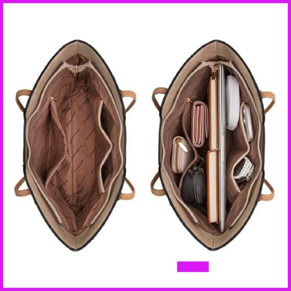 Vegan Leather Tote Bag Elegant Minimal Chic Top Handle Satchel Purse - Picture 6 of 8